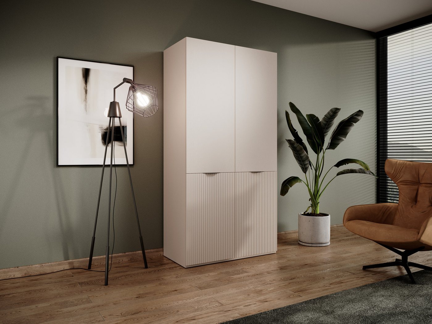 MOEBLO Drehtürenschrank MINEWRA NOVA (Kleiderschrank 2/4 türig Schrank Garderobe, Schlafzimmer, Drehtürenschrank, Falttürenschrank, Schrank mit Einlegeböden und Kleiderstange) (BxHxT):101/202x200x49 cm Bild 4