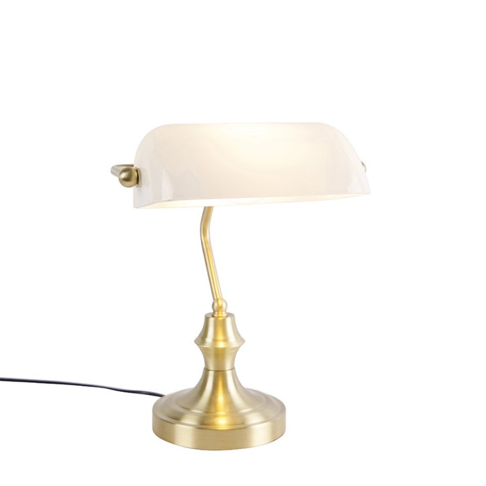 Qazqa LED Schreibtischlampe Banker, ohne Leuchtmittel, Warmweiß, QAZQA Büro lampe, e27, gold, Glas, classic-antique