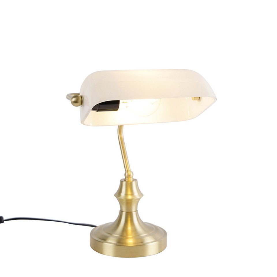 Qazqa LED Schreibtischlampe Banker, ohne Leuchtmittel, Warmweiß, QAZQA Büro lampe, e27, gold, Glas, classic-antique Bild 5