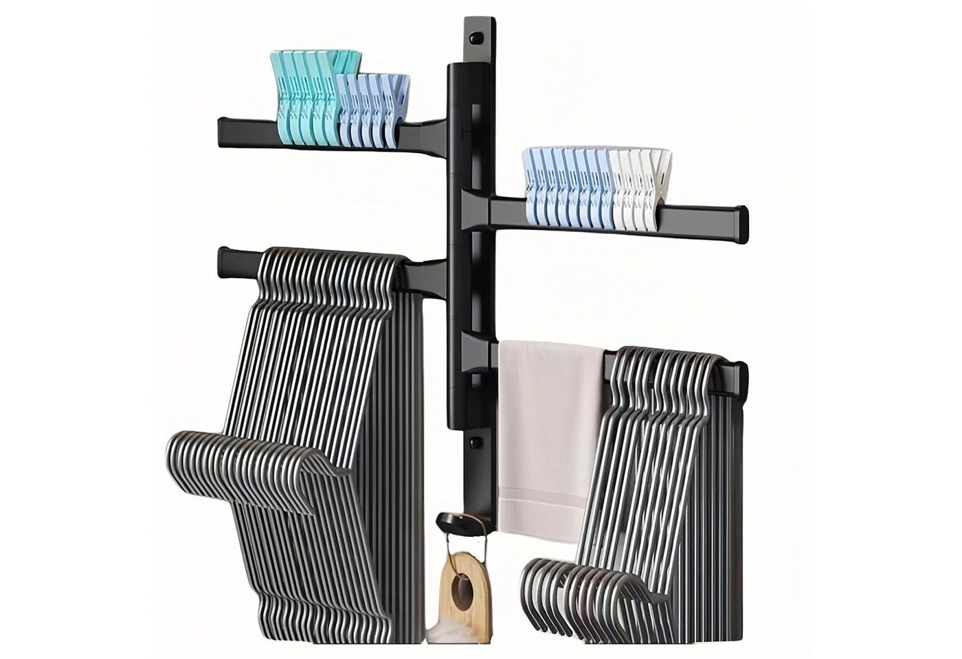 Realb2b Handtuchhalter Drehbarer Handtuchhalter Aluminium 4-armig schwarz matt Wandmontage, Schwenkbare 4 Arme, platzsparend, Aluminium, mattschwarz beschichtet Bild 2