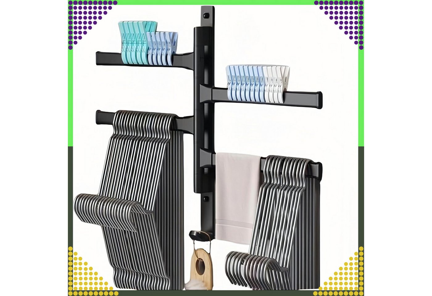 Realb2b Handtuchhalter Drehbarer Handtuchhalter Aluminium 4-armig schwarz matt Wandmontage, Schwenkbare 4 Arme, platzsparend, Aluminium, mattschwarz beschichtet Bild 3