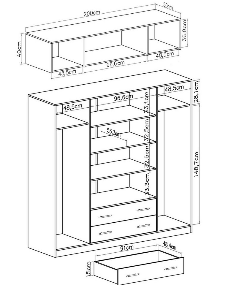 Marmex Möbel Drehtürenschrank SMART 1N/C großer Kleiderschrank Mehrzweckschrank mit Schrankaufsatz (2-St) 2 Schubladen, cashmere, Kleiderstangen, Stauraum Bild 5