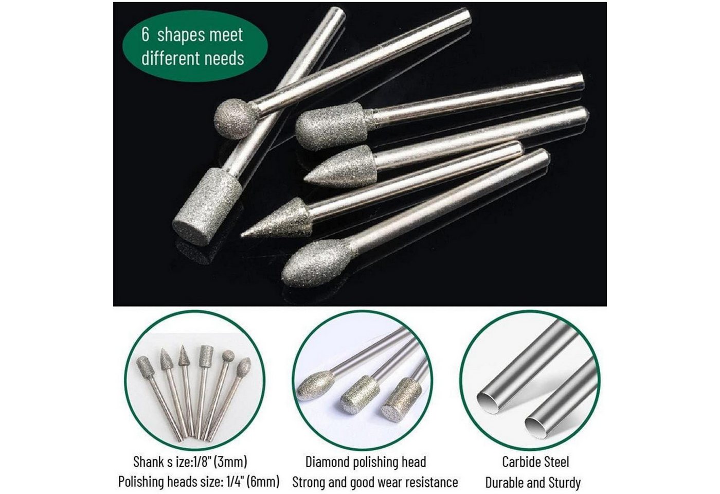LuxusKollektion Schleifstift Diamant-Fräser-Set 20 Stück Schaft 1/8 Zoll für Gravieren Schleifen Bild 4