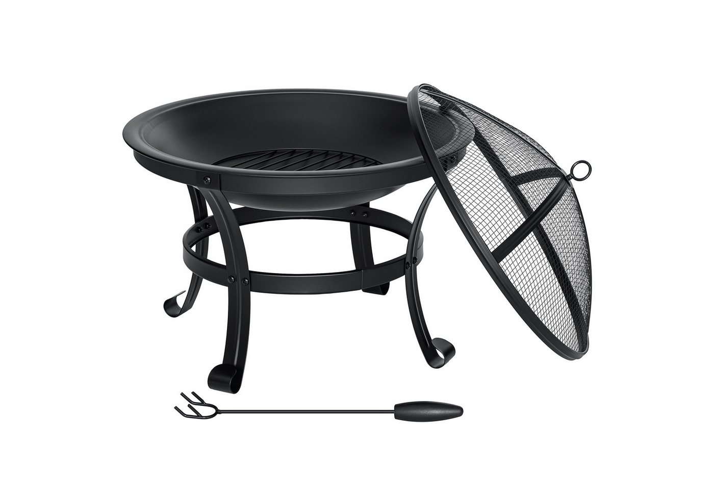 MECO Feuerschale, (1-St), Runde Outdoor-Feuerstelle 56 cm mit Funkenschutz & Feuerpoker Bild 2