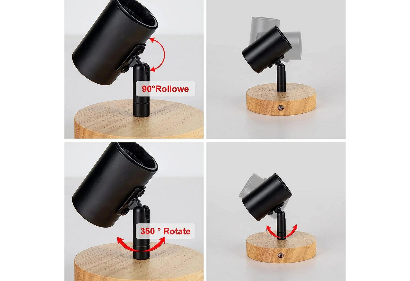 Riserva Wandleuchte Industrielle Wandlampe Holz Schwarz, 2er-Set, E27, 10x10cm