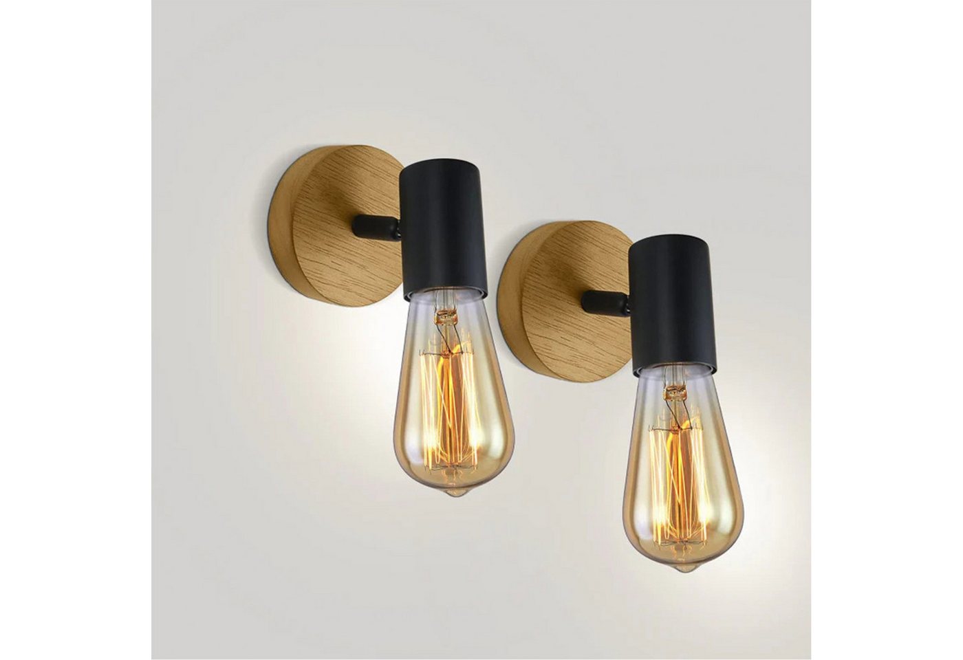 Riserva Wandleuchte Industrielle Wandlampe Holz Schwarz, 2er-Set, E27, 10x10cm Bild 3