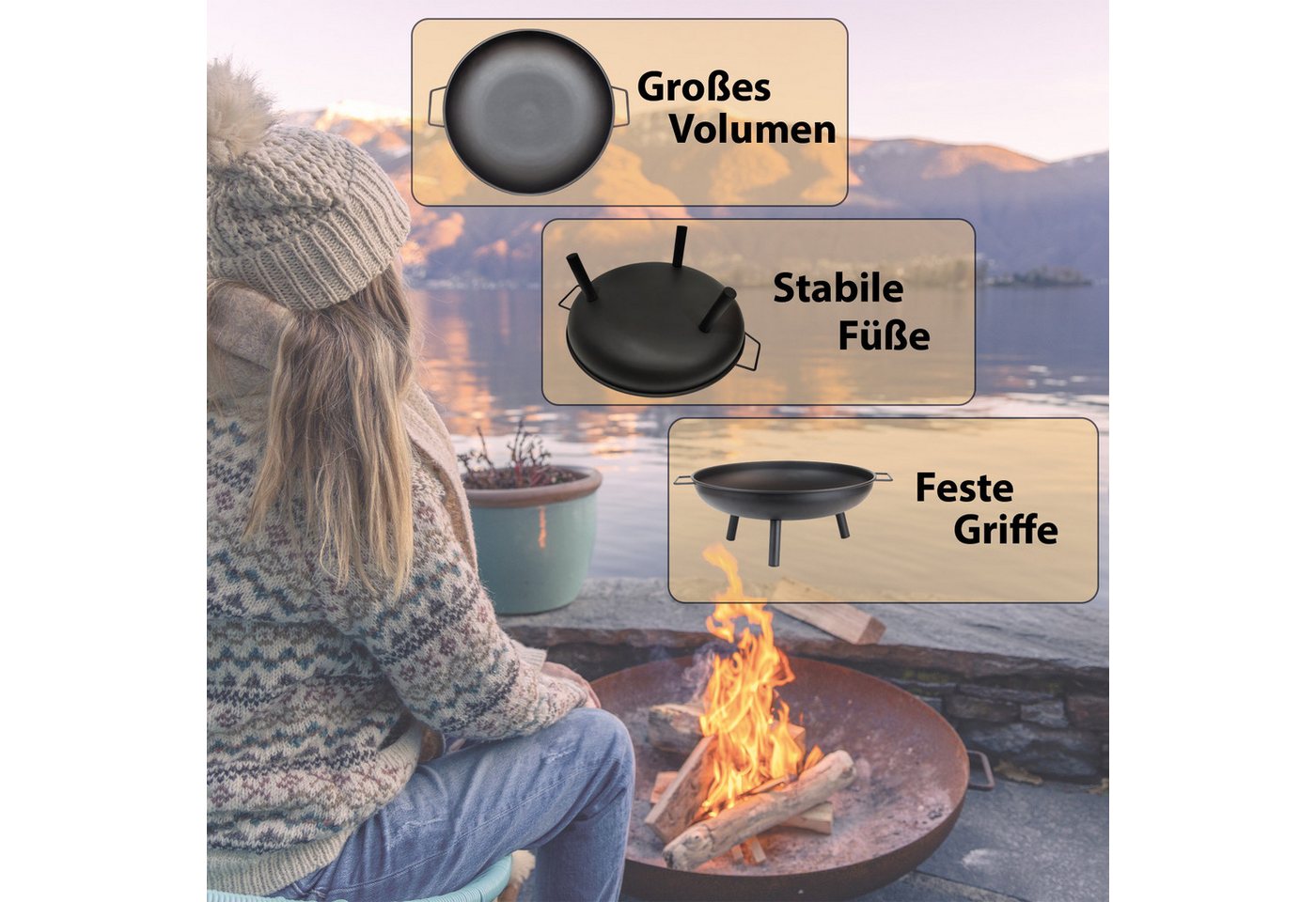 Montafox Feuerschale Feuerschale Metall Ø 58 cm für Garten und Terrasse Bild 3
