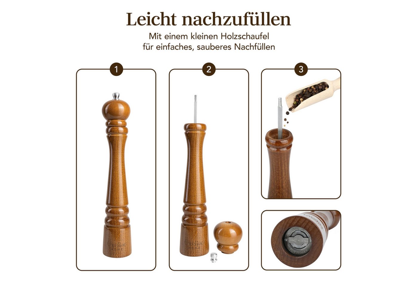 Creative Home Salz-/Pfeffermühle Große Salz und Pfeffermühle Holz Set von 2 Mühlen Bild 3