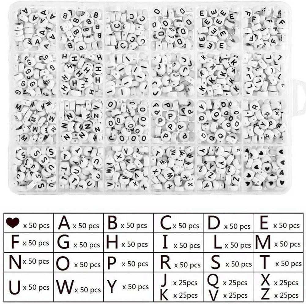Flintry Kreativset 1200er-Set Buchstabenperlen für Armbänder, runde Buchstabenperlen, Alphabet-Perlen-Set, Bastelset mit Buchstabenperlen für Armbänder Bild 2