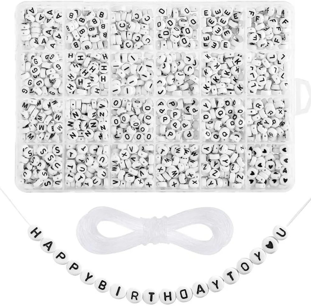 Flintry Kreativset 1200er-Set Buchstabenperlen für Armbänder, runde Buchstabenperlen, Alphabet-Perlen-Set, Bastelset mit Buchstabenperlen für Armbänder Bild 3