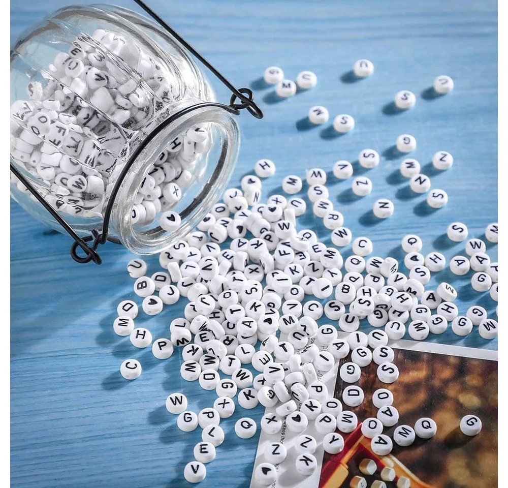 Flintry Kreativset 1200er-Set Buchstabenperlen für Armbänder, runde Buchstabenperlen, Alphabet-Perlen-Set, Bastelset mit Buchstabenperlen für Armbänder Bild 4