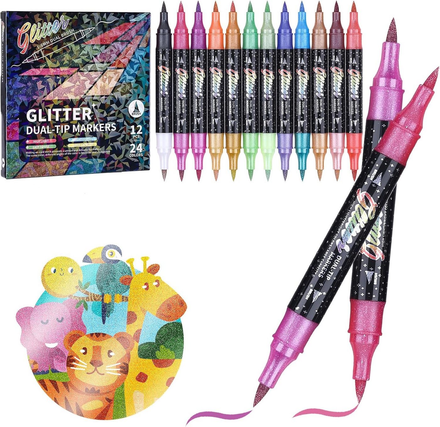Agger Marker Glitzerstifte Set mit Doppelspitze – Metallische Filzstifte, (12-tlg), für DIY, Karten, Malbücher, Scrapbooking & Handlettering Bild 3