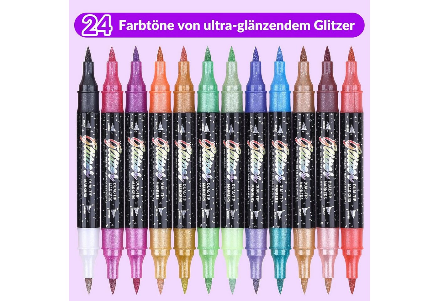 Agger Marker Glitzerstifte Set mit Doppelspitze – Metallische Filzstifte, (12-tlg), für DIY, Karten, Malbücher, Scrapbooking & Handlettering Bild 4