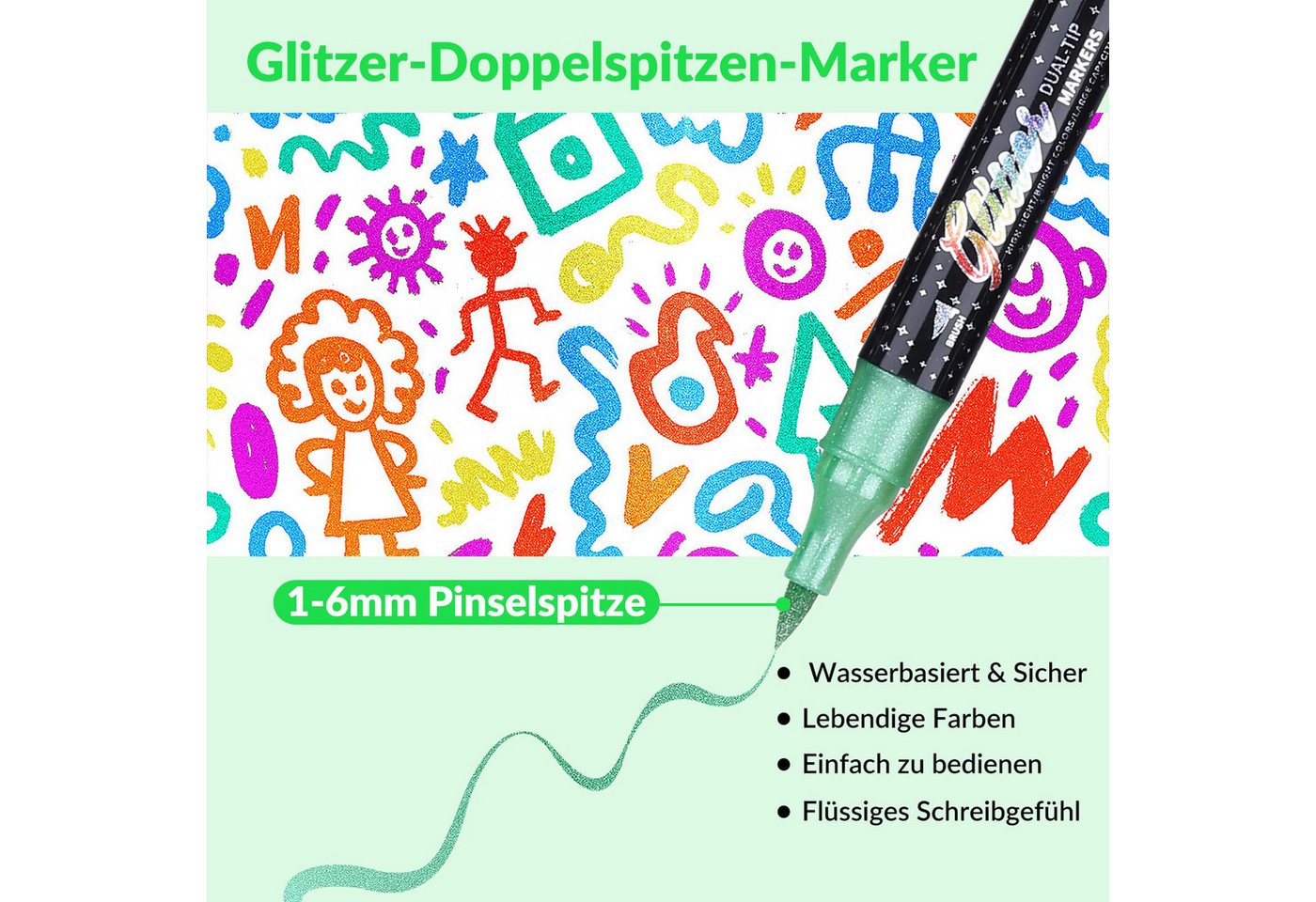 Agger Marker Glitzerstifte Set mit Doppelspitze – Metallische Filzstifte, (48-tlg), für DIY, Karten, Malbücher, Scrapbooking & Handlettering