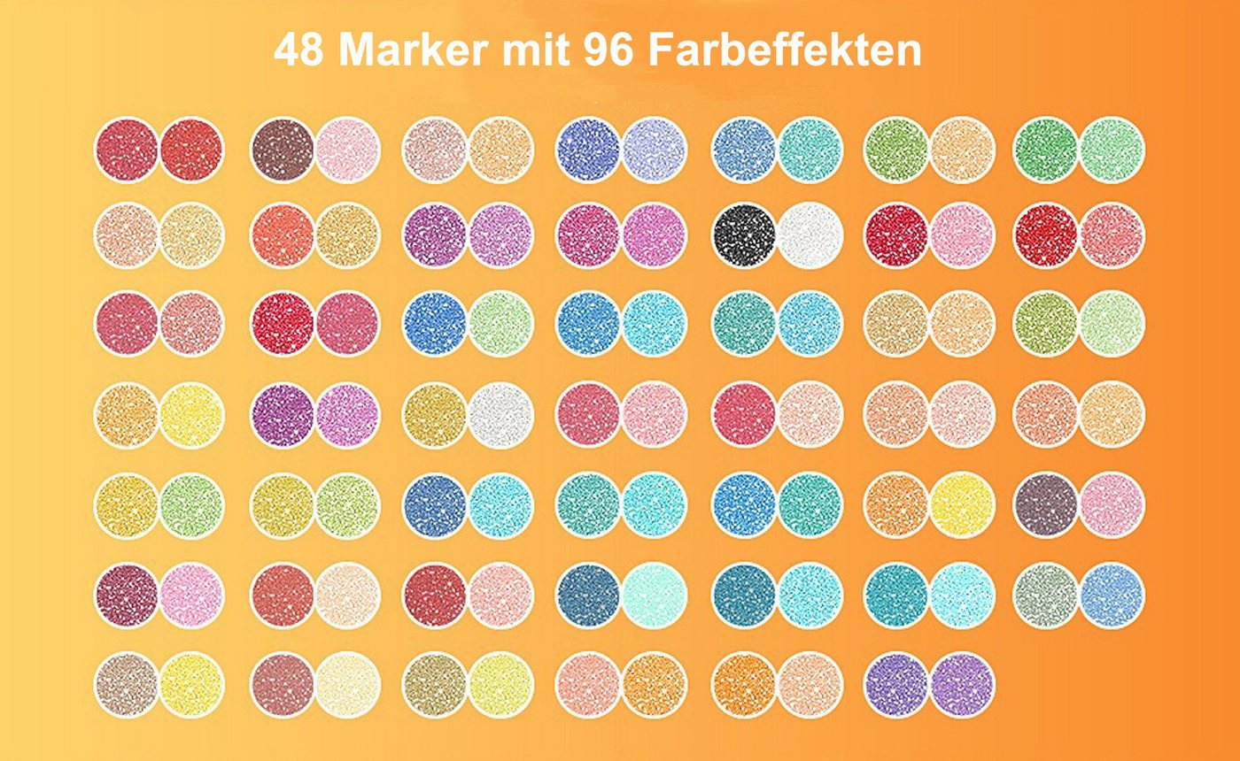 Agger Marker Glitzerstifte Set mit Doppelspitze – Metallische Filzstifte, (48-tlg), für DIY, Karten, Malbücher, Scrapbooking & Handlettering Bild 3