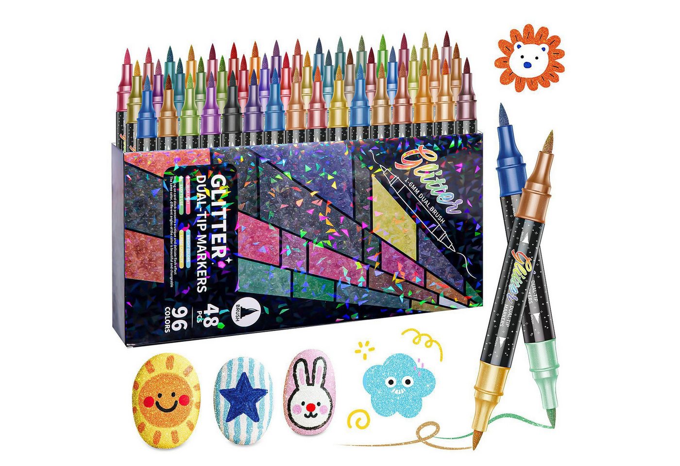 Agger Marker Glitzerstifte Set mit Doppelspitze – Metallische Filzstifte, (48-tlg), für DIY, Karten, Malbücher, Scrapbooking & Handlettering Bild 4