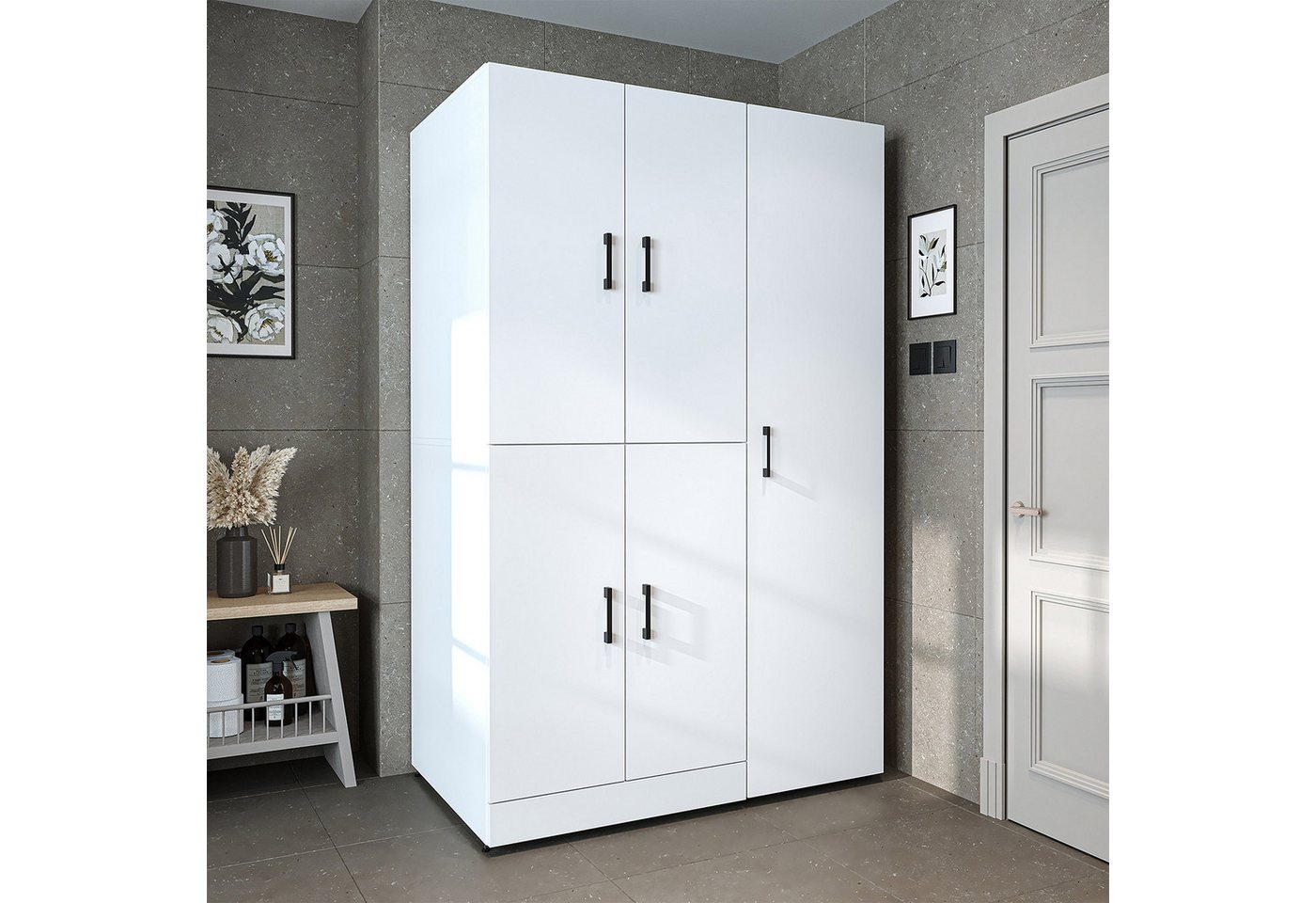 Roomart Waschmaschinenumbauschrank DORA Waschküche 115 cm mit Hochschrank, Soft-Close, 4 Farben (Waschmaschinenschrank DORA für Trockner & Waschmaschine in 4 Farben) Soft-Close-Türen, Vollauszug, 130kg Belastbarkeit, 4 Farben Bild 3