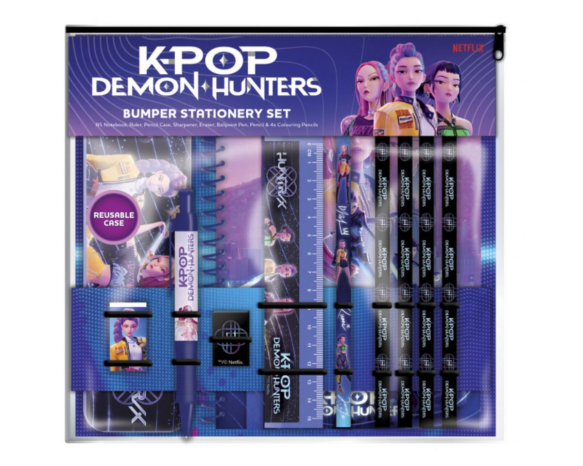 KPop Demon Hunters Notizbuch Schreibset mit Bleistiften Kugelschreibern Lineal Federmappe Bild 3