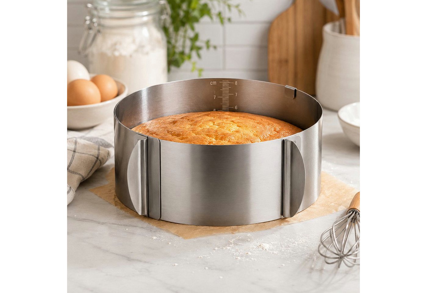 Haushalt International Backform Tortenring Kuchenring Edelstahl 16-30cm, (Stück 1-tlg), verstellbar 16-30cm, Ofenfest, Zentimeterskala Bild 2