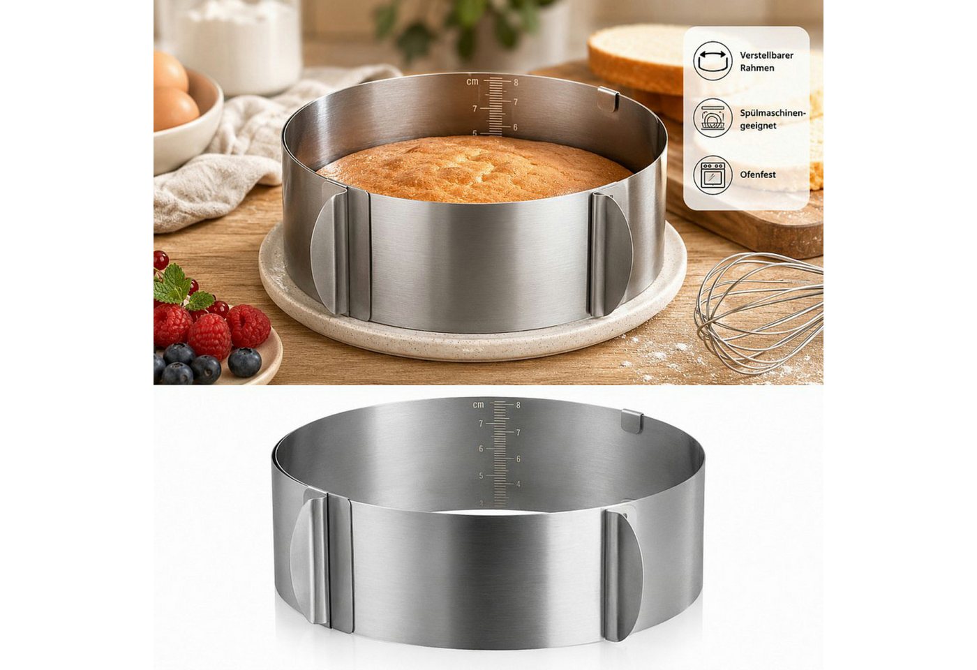 Haushalt International Backform Tortenring Kuchenring Edelstahl 16-30cm, (Stück 1-tlg), verstellbar 16-30cm, Ofenfest, Zentimeterskala Bild 5
