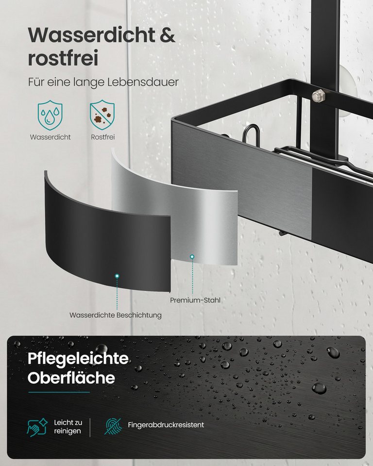 SONGMICS Duschablage Duschregal, ohne Bohren, rostfrei, aus Stahl, Shampoo Halterung, Badezimmer Organizer, 31,5 x 15,5 x 56 cm, 1er Set Bild 2