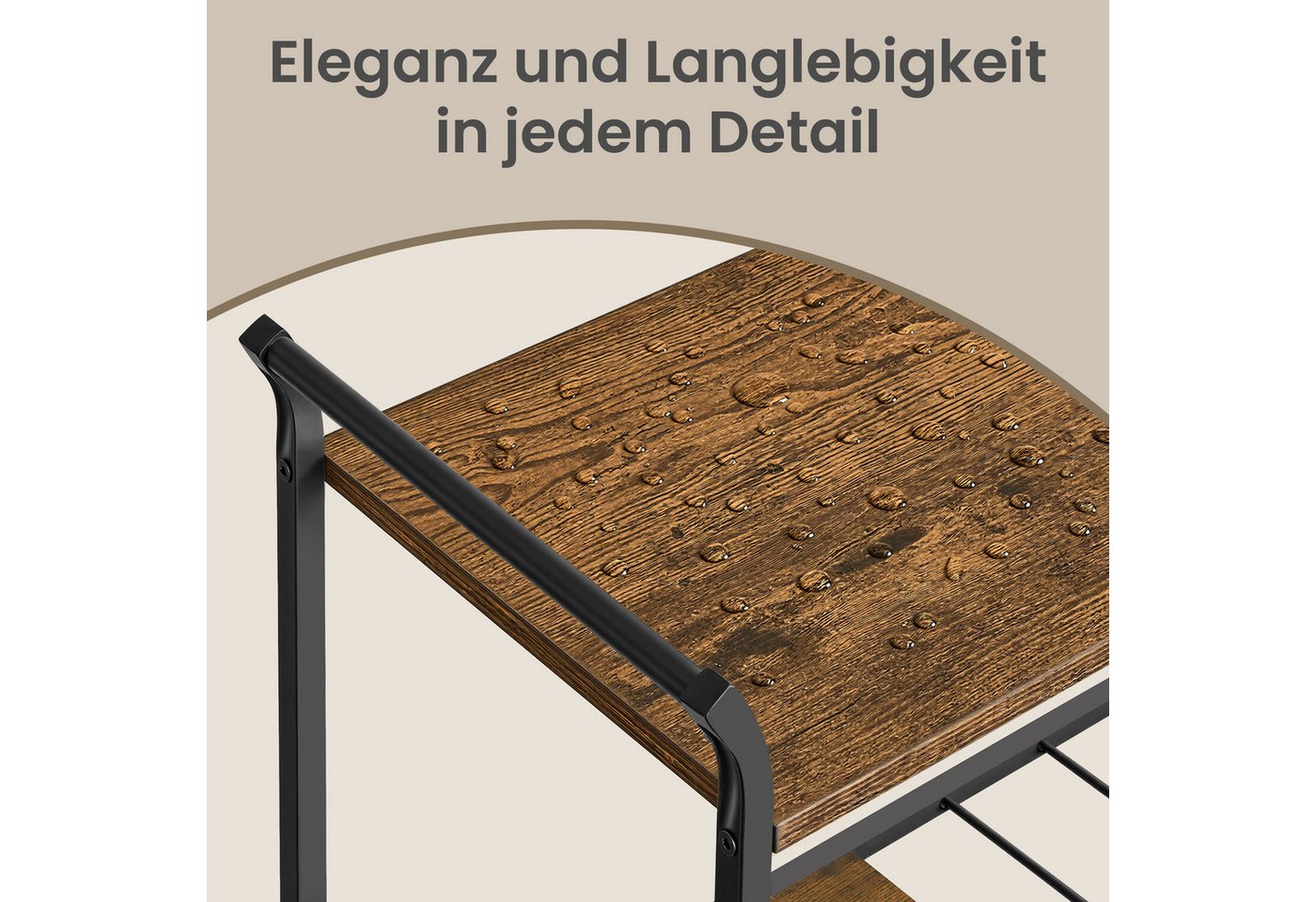 VASAGLE Küchenwagen mit Stahlrahmen, Modern Basic, Servierwagen mit abnehmbarem Tablett, Küchenregal mit Rollen Bild 5