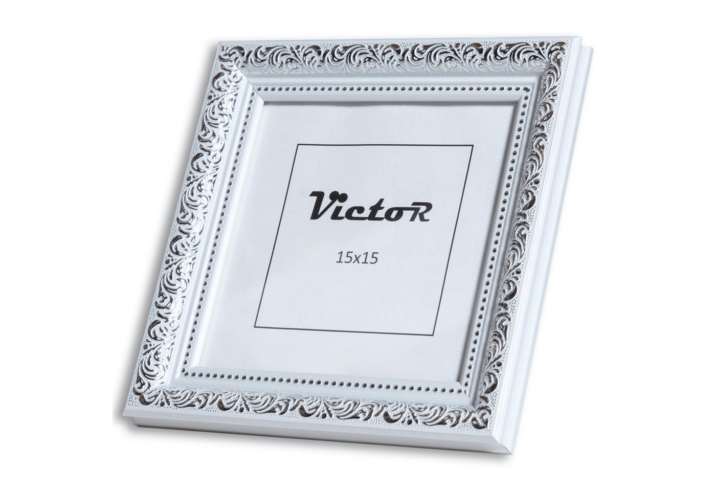 Victor (Zenith) Bilderrahmen Rubens, Bilderrahmen 15x15 cm Weiß Silber, Bilderrahmen Barock, Antik