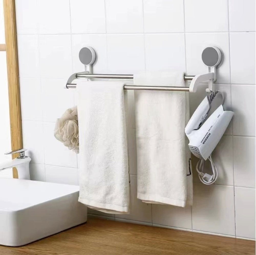 Creliv Handtuchhalter ohne Bohren – Doppelstange mit Haken, WC-Deckelheber GRATIS Bild 2