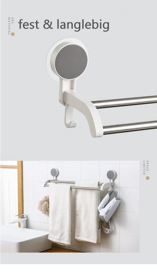 Creliv Handtuchhalter ohne Bohren – Doppelstange mit Haken, WC-Deckelheber GRATIS Bild 4