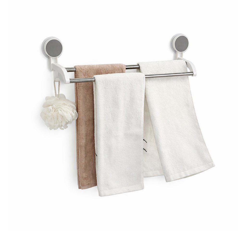 Creliv Handtuchhalter ohne Bohren – Doppelstange mit Haken, WC-Deckelheber GRATIS Bild 5