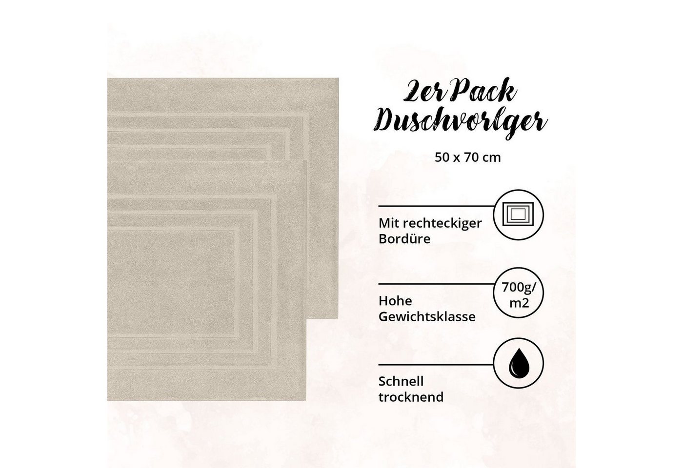 CLASS HOME COLLECTION Duschmatte 2er-Pack Frottee Duschvorleger 50x70 cm, frottee, weich, anschmiegsam, saugfähig, strapazierfähig, beidseitig nutzbar, rutschfest, flauschig, Schnelltrocknend, Hautfreundlich, Farbbeständig, Baumwolle, rechteck, 50x70 cm