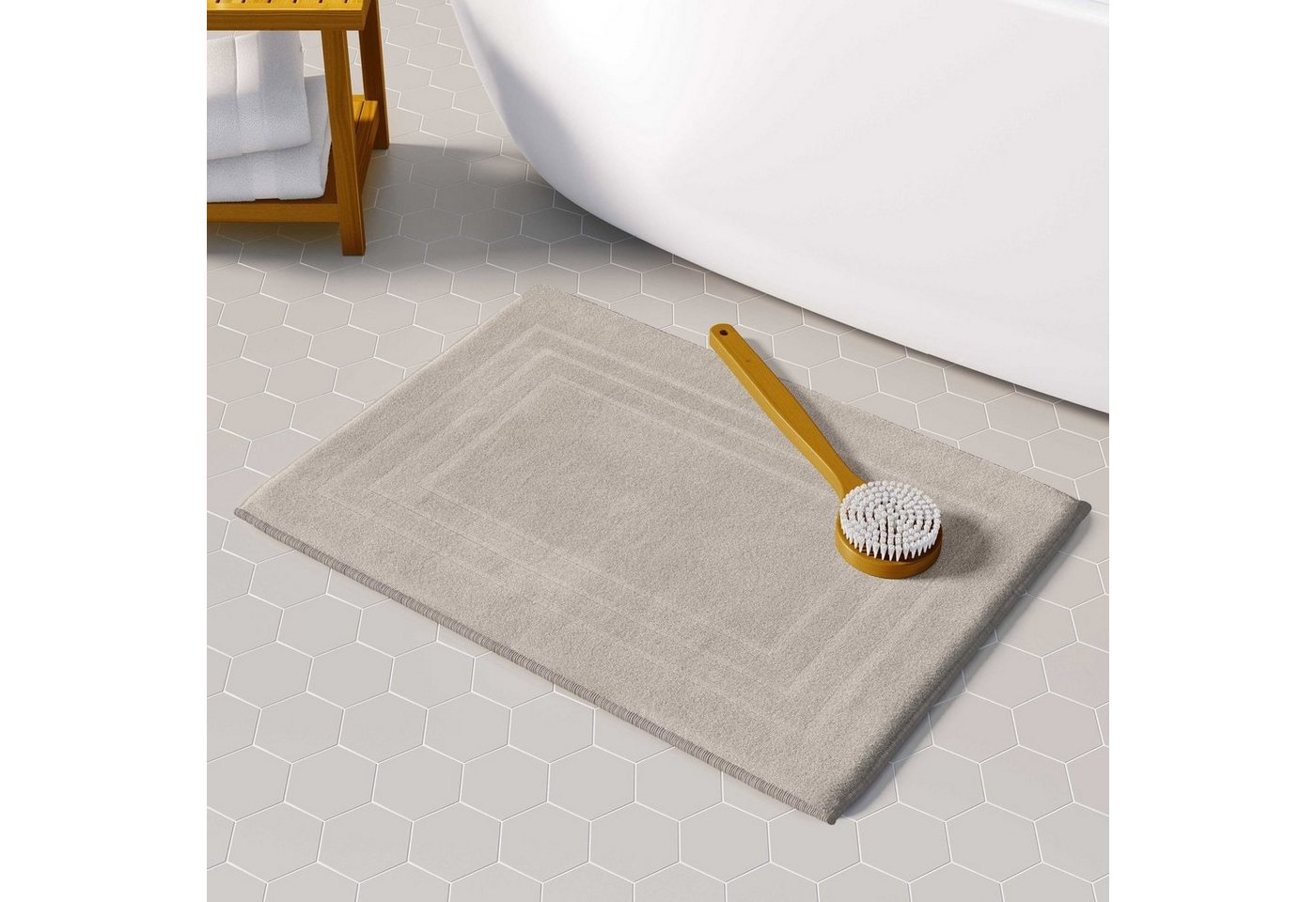 CLASS HOME COLLECTION Duschmatte 2er-Pack Frottee Duschvorleger 50x70 cm, frottee, weich, anschmiegsam, saugfähig, strapazierfähig, beidseitig nutzbar, rutschfest, flauschig, Schnelltrocknend, Hautfreundlich, Farbbeständig, Baumwolle, rechteck, 50x70 cm Bild 2