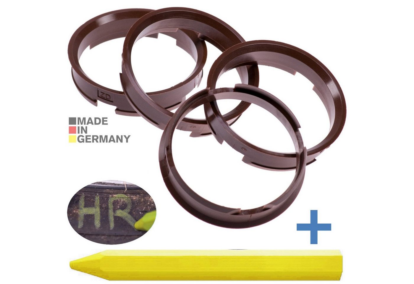BRANDT AUTOMOTIVE Reifenstift 4X Zentrierringe Braun Felgen Ringe + 1x Reifen Kreide Fett Stift, Maße: 72,6 x 66,6 mm Bild 2
