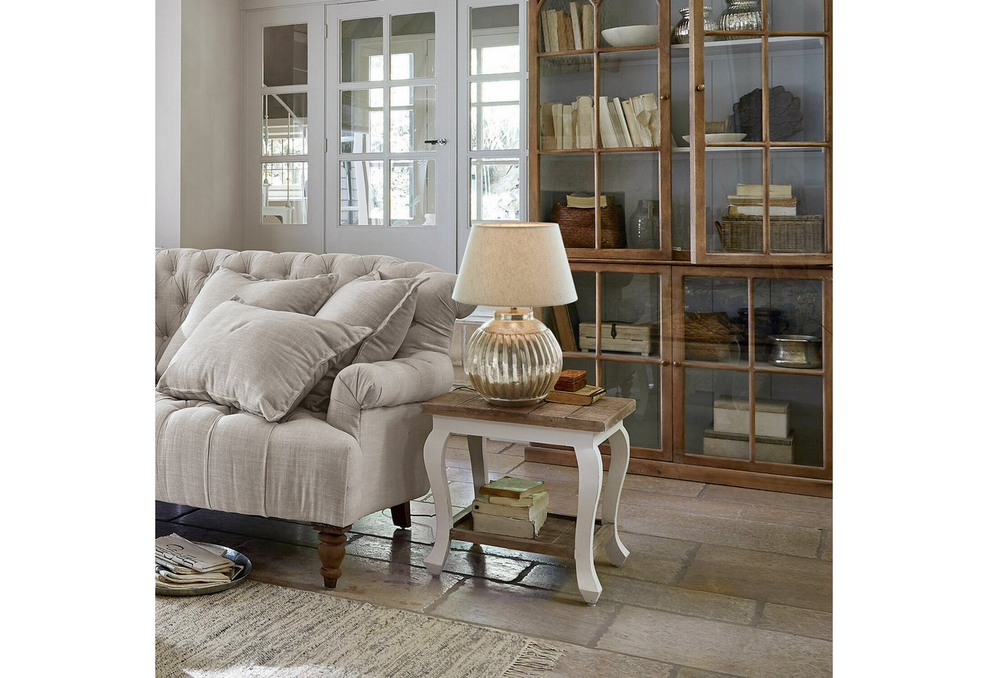 Mirabeau Tischleuchte Tischlampe Lillemor antiksilber/creme