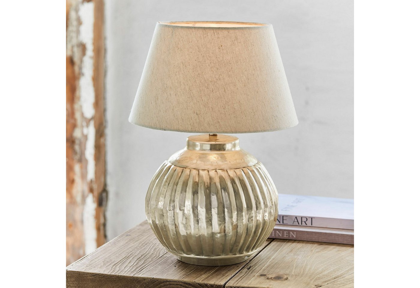Mirabeau Tischleuchte Tischlampe Lillemor antiksilber/creme Bild 2
