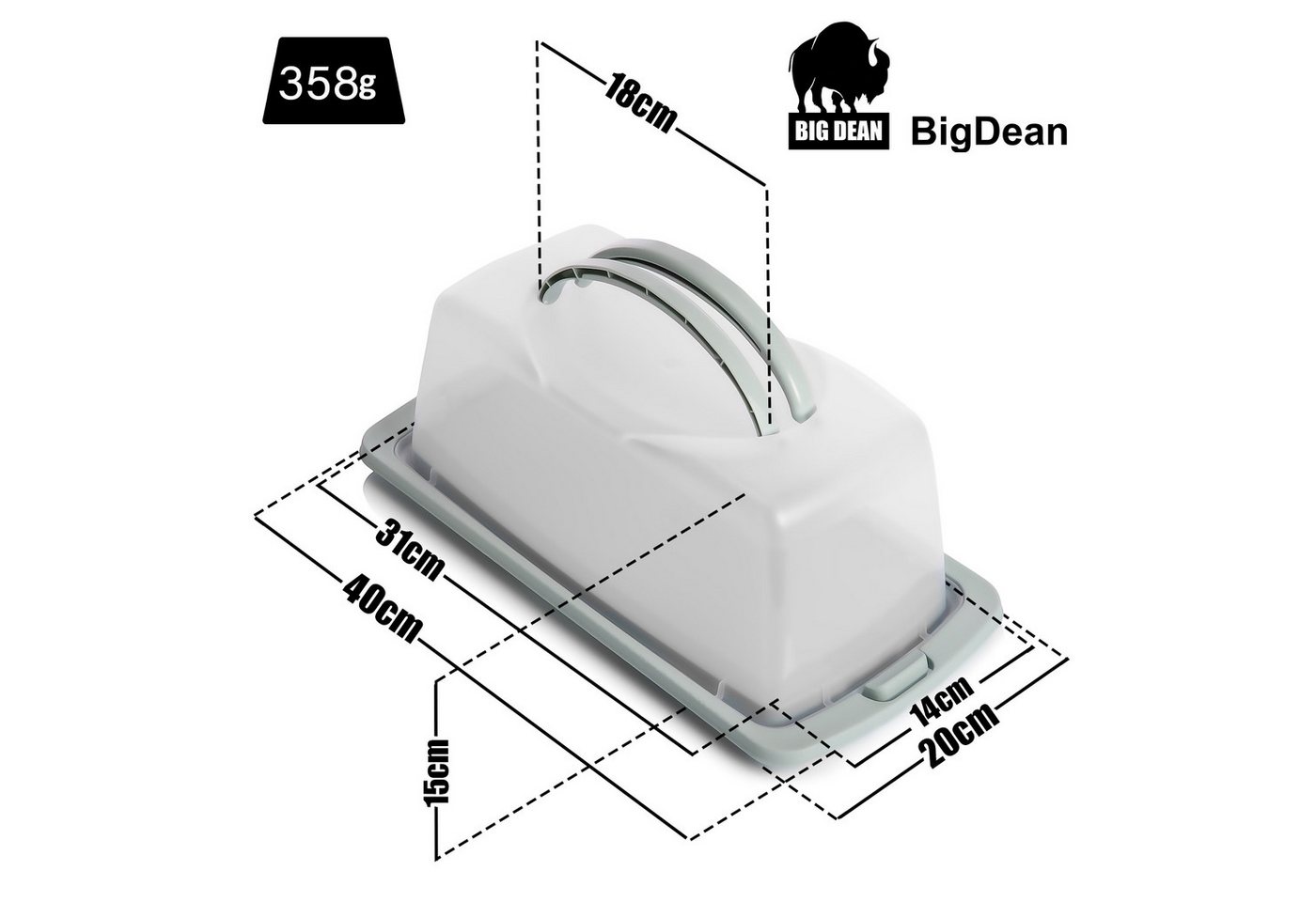 BigDean Kuchentransportbox Kuchen Transportbox Rechteckig in Pastell, Kunststoff, (Packung, 1-tlg., Eine Bodenplatte mit Deckel), Kuchenform für Kastenkuchen und Muffins mit Klickverschluss Bild 5