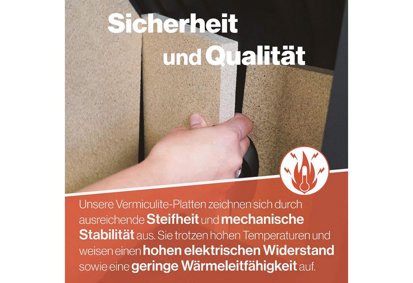 Feuerfest 123 GmbH Feuerraumplatten Vermiculite Platte 300x200x25mm 600KG/m³, - Hitzebeständig bis 1.150 °C - Brandschutzplatte Feuerraum Bild 3
