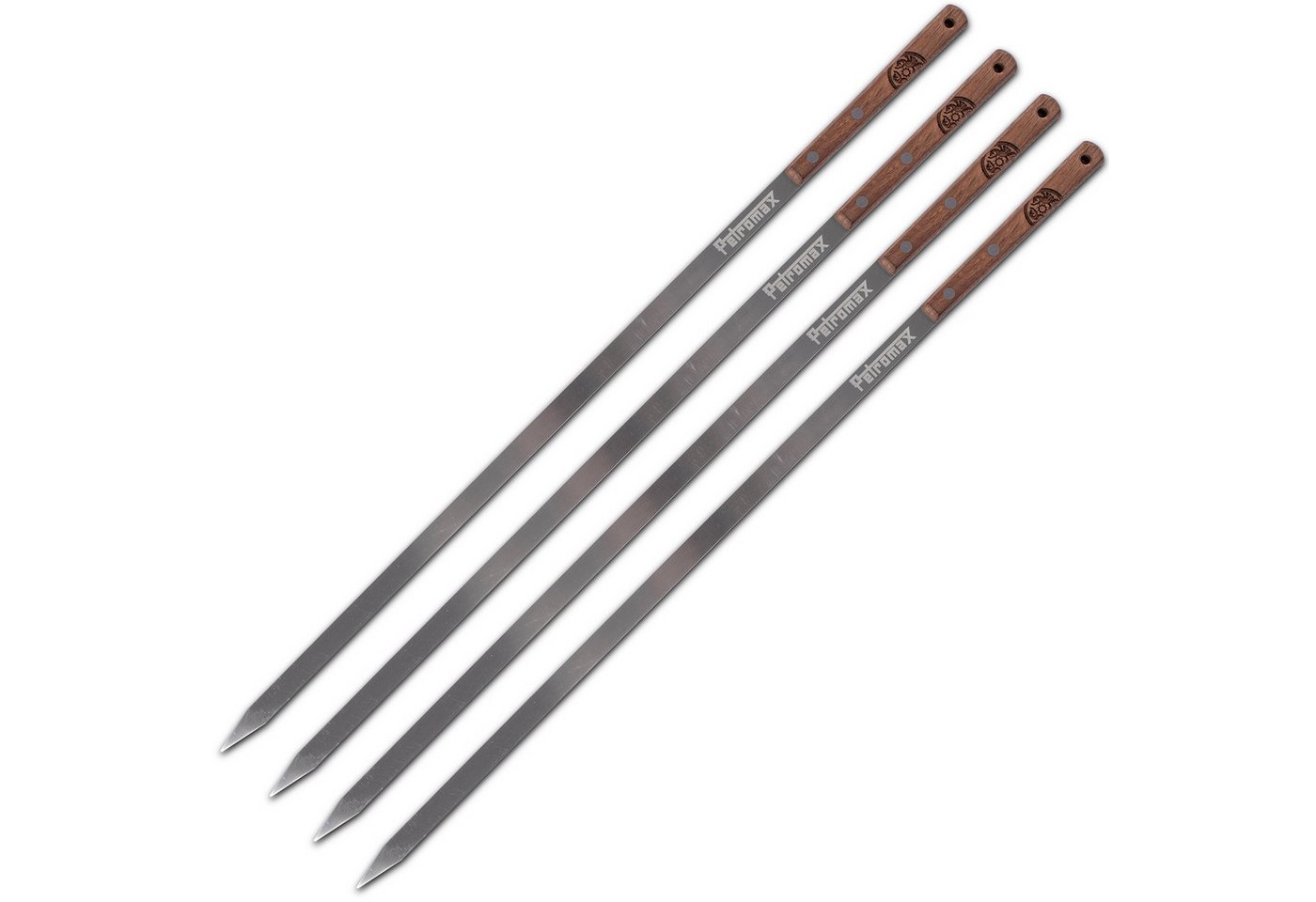 Petromax Grillspieß 4er Set, Spieß Edelstahl, Griff Walnussholz (Spar-Set, 4-St., 4 x Grillspieße), geeignet für Fleisch, Gemüse, Schaschlik, BBQ