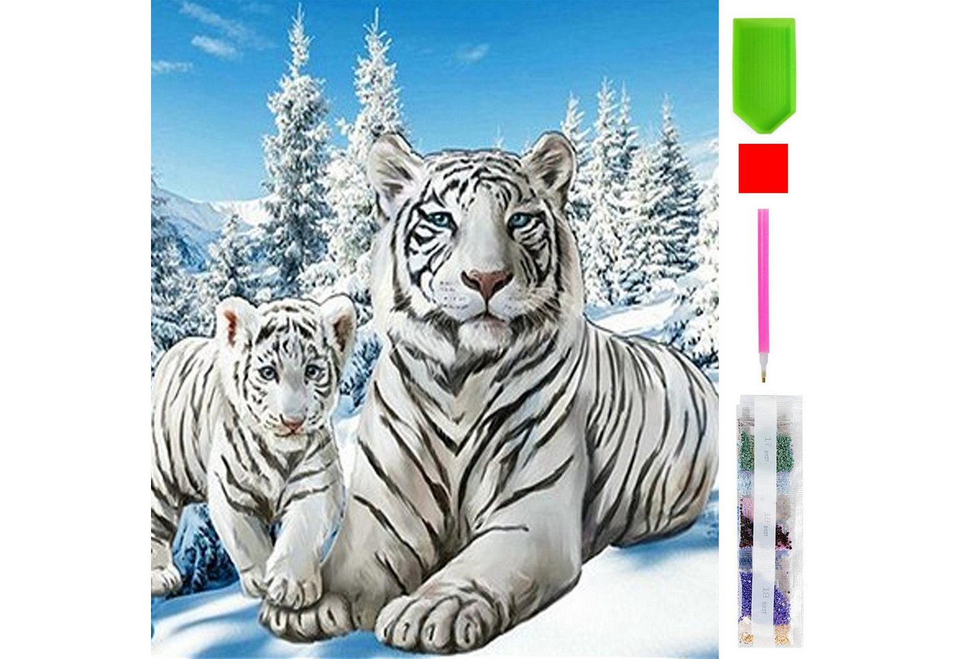 Realb2b Malen nach Zahlen 5d Diamond Painting Weißer Tiger Malen nach Zahlen 15x20cm (Komplettset für 5D Diamond Painting inklusive Leinwand, Diamanten und Werkzeugen, Diamond Painting Set mit Zubehör für DIY-Kreativität und Entspannung), 15x20cm 5D Diamond Painting mit präziser Klebeschicht & Zubehör Bild 2