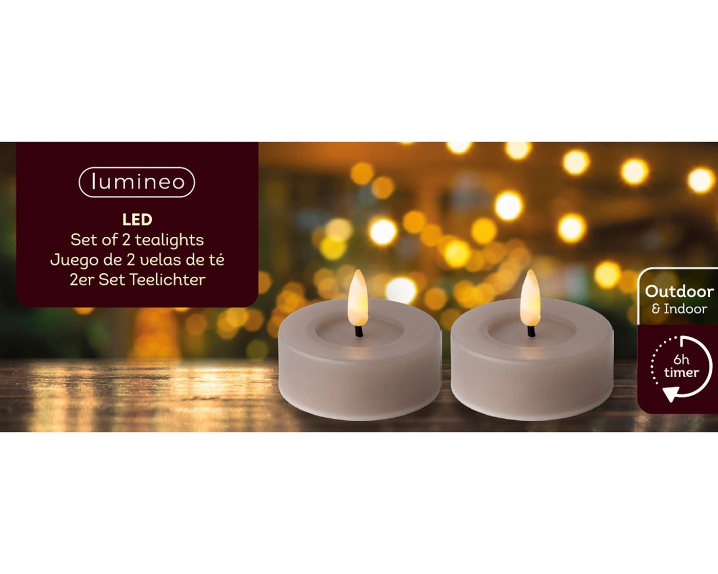 Lumineo LED-Teelichter, Timer, warmweiß, LED Teelichter 6,5x5cm mit Timer Outdoor 2 Stück Grau / Warmweiß Bild 3