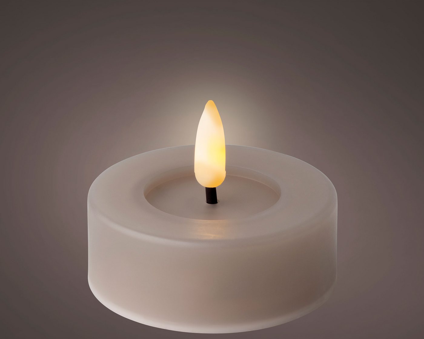 Lumineo LED-Teelichter, Timer, warmweiß, LED Teelichter 6,5x5cm mit Timer Outdoor 2 Stück Grau / Warmweiß Bild 5