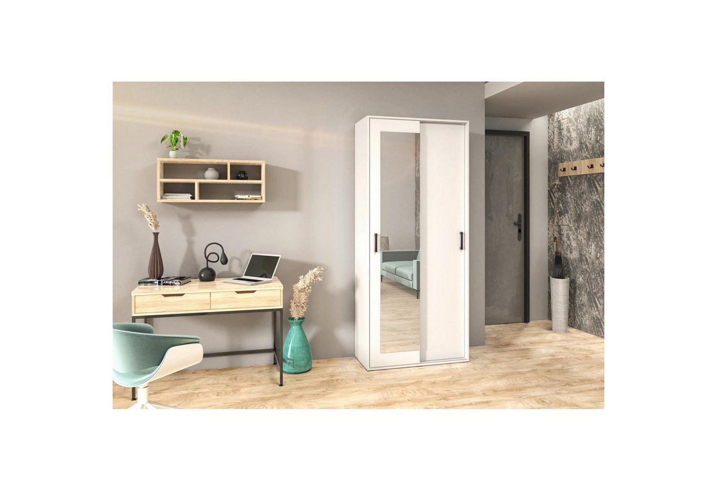 Beautysofa Garderobenschrank mit Spiegel LANO (modern / loft Stil) Kleiderschrank mit Türen Bild 2