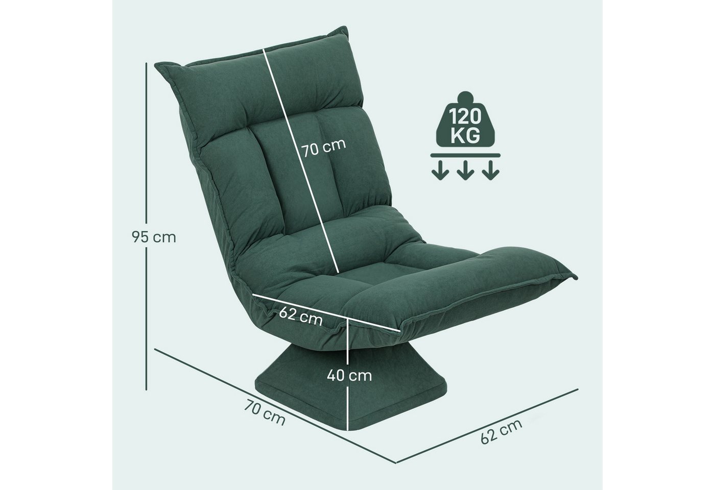 HOMCOM Bodenkissen Bodenstuhl 360° drehbar Bodensessel mit verstellbarer Rückenlehne, für Wohnzimmer Gaming & Lesen Grün Bild 2
