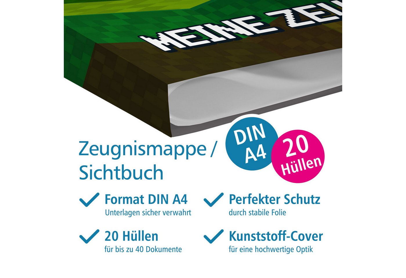 itenga Organisationsmappe itenga Zeugnismappe A4 Kunststoff Sichtbuch Motiv Blockgame PIXEL Bild 2