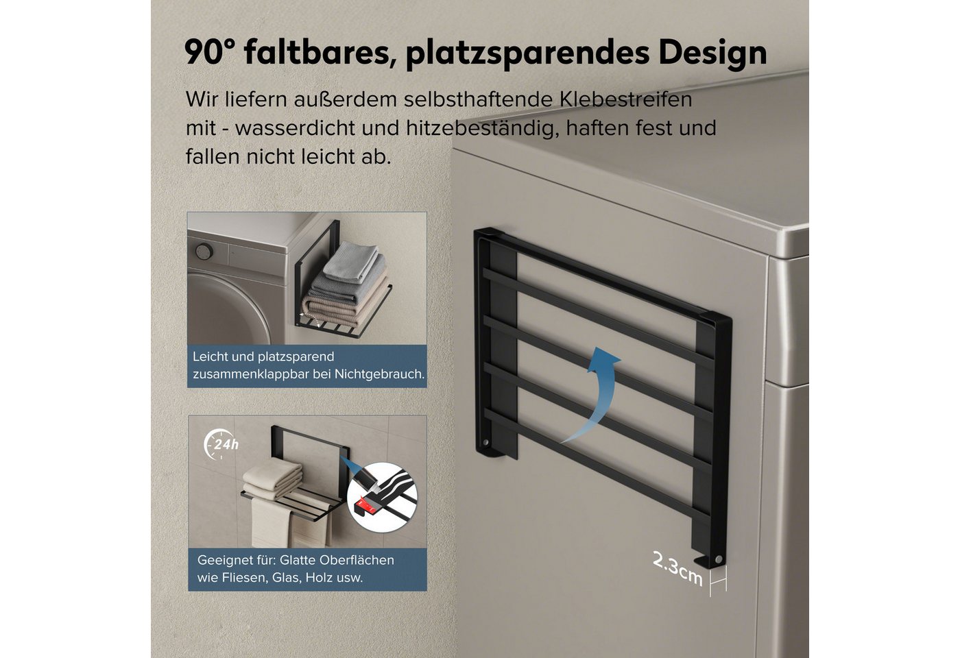 doporro Handtuchhalter Handtuchregal Magnetisch klappbar ohne Bohren aus Metall Folda-01 Bild 3
