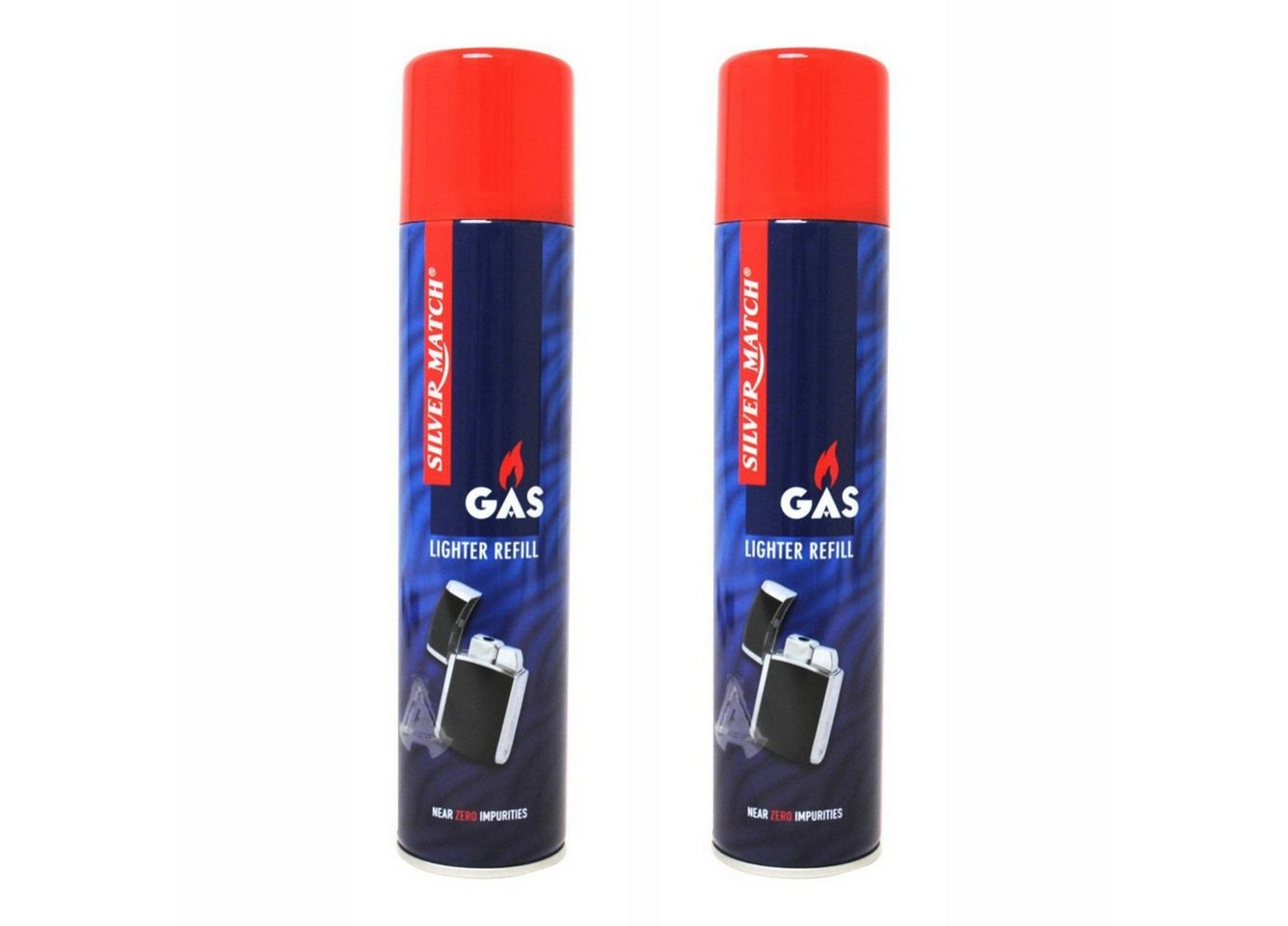 Polyflame Gas 2 x 300 ml Feuerzeuggas für Feuerzeuge und Flambierbrenner, Silver Match Butangas