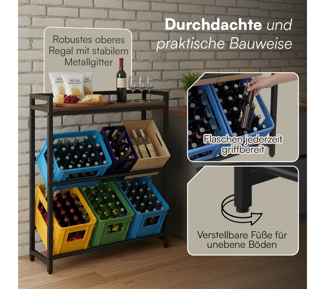STEELSØN Flaschenregal Astris mit Ablage, Platz für 6 Getränkekisten, mit brauner MDF-Ablagefläche Bild 2