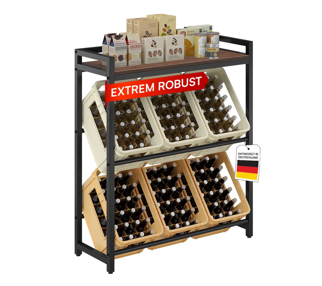 STEELSØN Flaschenregal Astris mit Ablage, Platz für 6 Getränkekisten, mit brauner MDF-Ablagefläche Bild 3