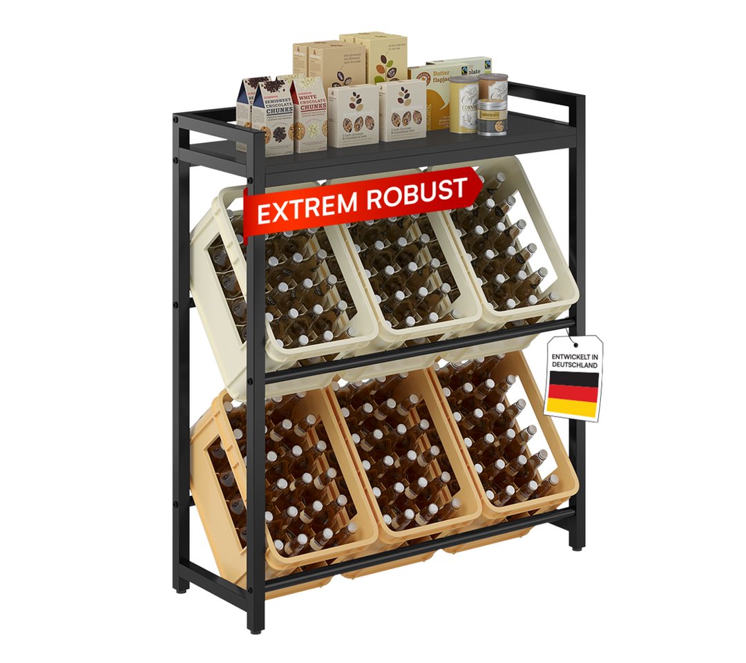 STEELSØN Flaschenregal Astris mit Ablage, Platz für 6 Getränkekisten, mit schwarzer MDF-Ablagefläche
