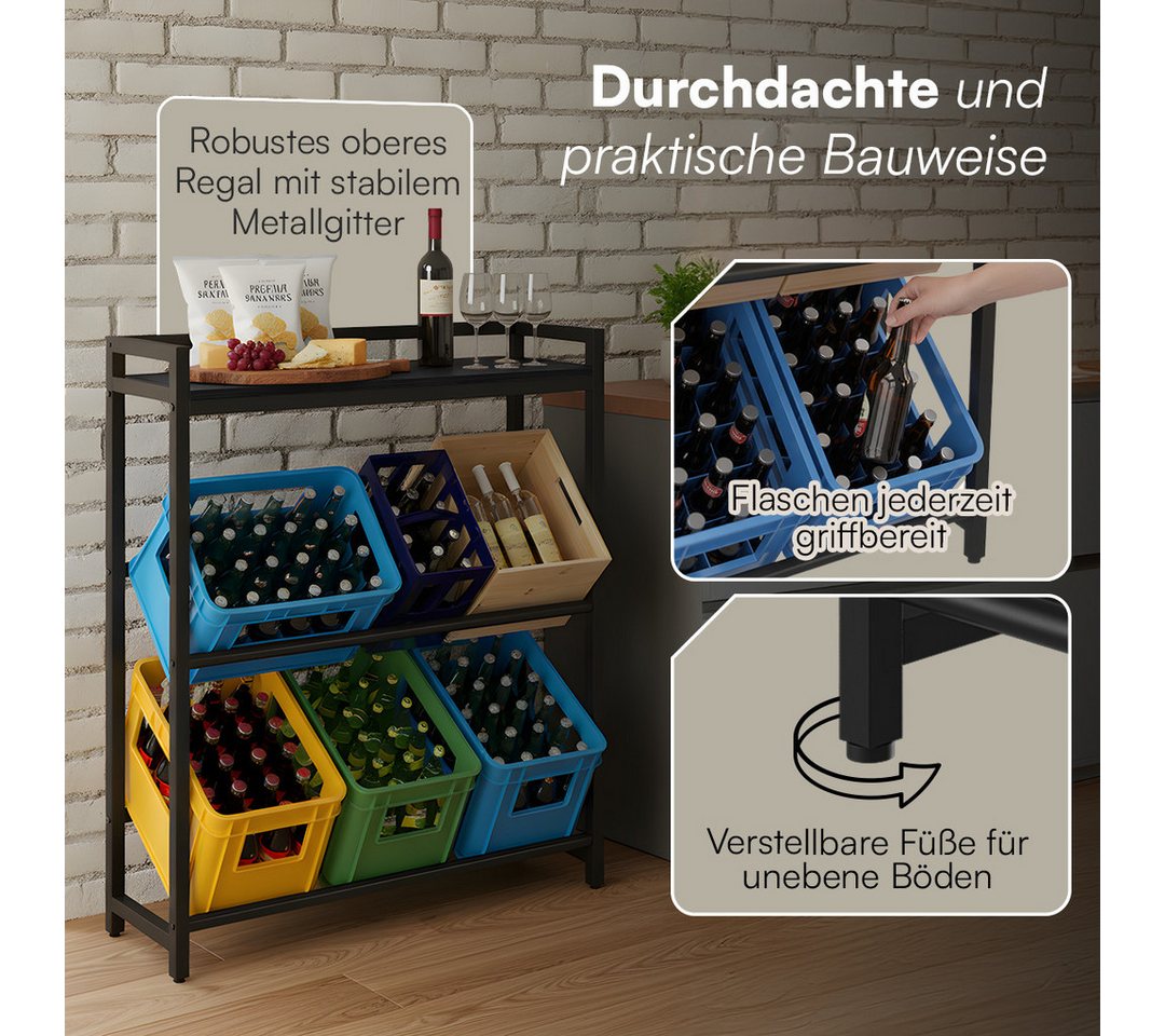 STEELSØN Flaschenregal Astris mit Ablage, Platz für 6 Getränkekisten, mit schwarzer MDF-Ablagefläche Bild 2